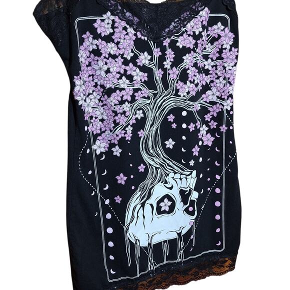 Bodyrage goth upside down skull tree graphic print lace trim cami tanktop floral - Picture 2 of 5